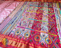 Handcrafted Lambani embroidery detail on pure Ilkal silk saree