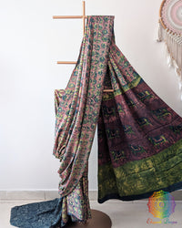 Dusty Rose Pink Modal Tussar Saree draped view with Pomegranate Nashpal dye