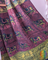 Open palla drape of Dusty Rose Pink Nashpal Pomegranate Modal Tussar Saree