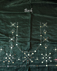 Close-up of Kutch mirror work on the back of Bottle Green Mashru Silk Blouse Piece