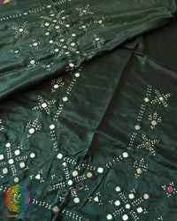 Bottle Green Mashru Silk Kutch Mirror Work Blouse Piece full view