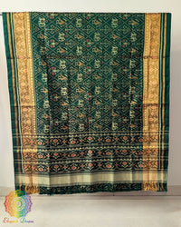 Bottle green pure mulberry silk Rajkot Patola saree open view