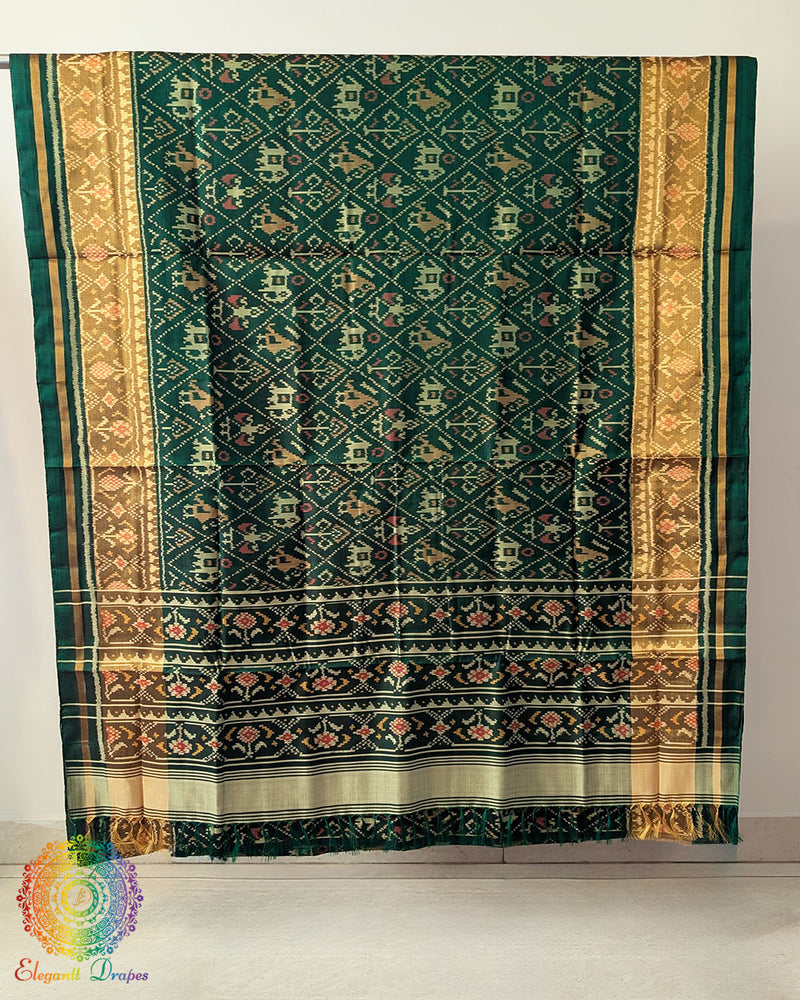 Bottle green pure mulberry silk Rajkot Patola saree open view