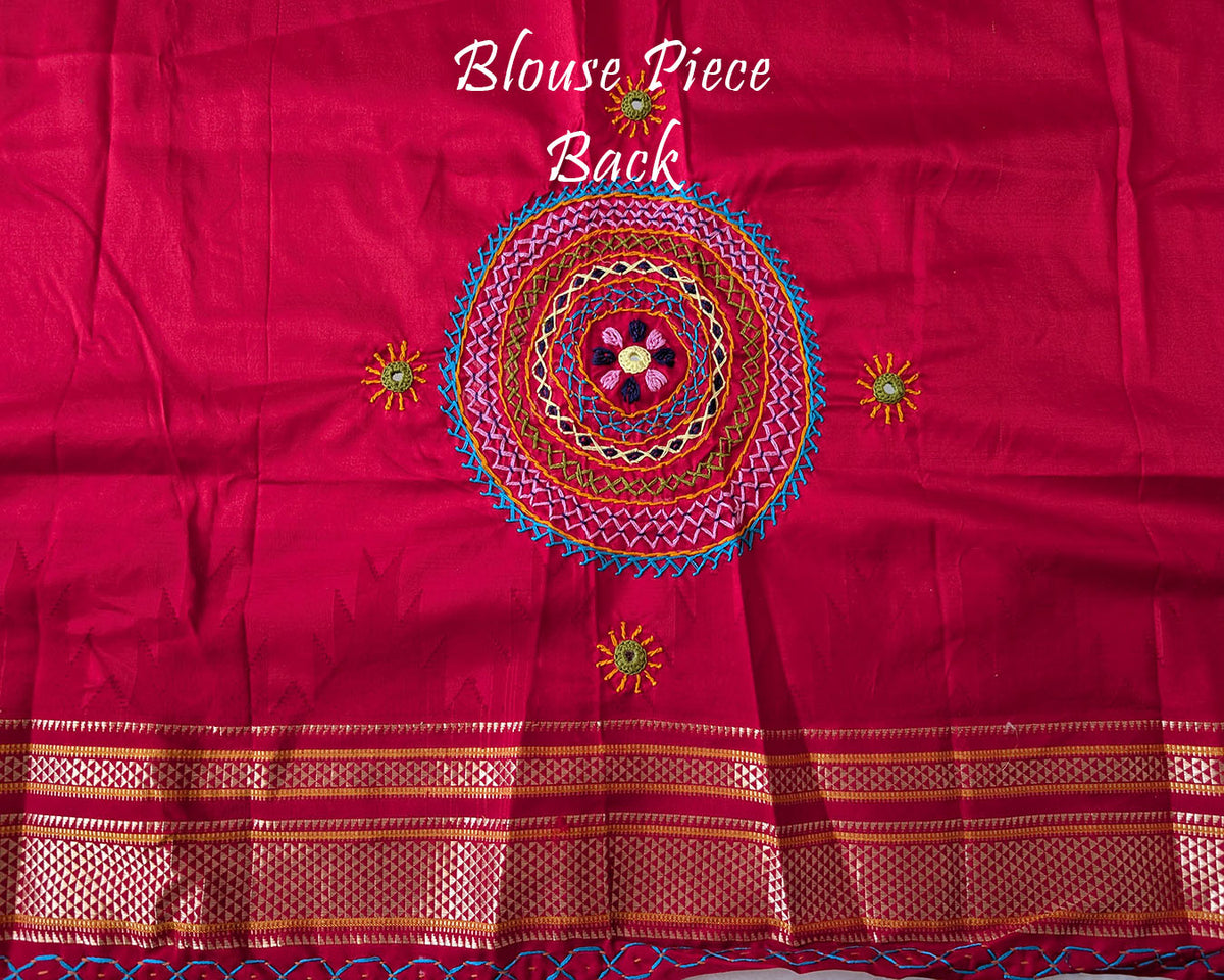 Back view of the blouse piece paired with the Deep Green Pure Ilkal Silk Saree, showcasing the coordinating fabric and traditional design details.