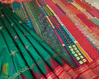 Detailed view of the Deep Green Pure Ilkal Silk Saree body, showcasing the rich green silk fabric and traditional Ilkal weaving texture.