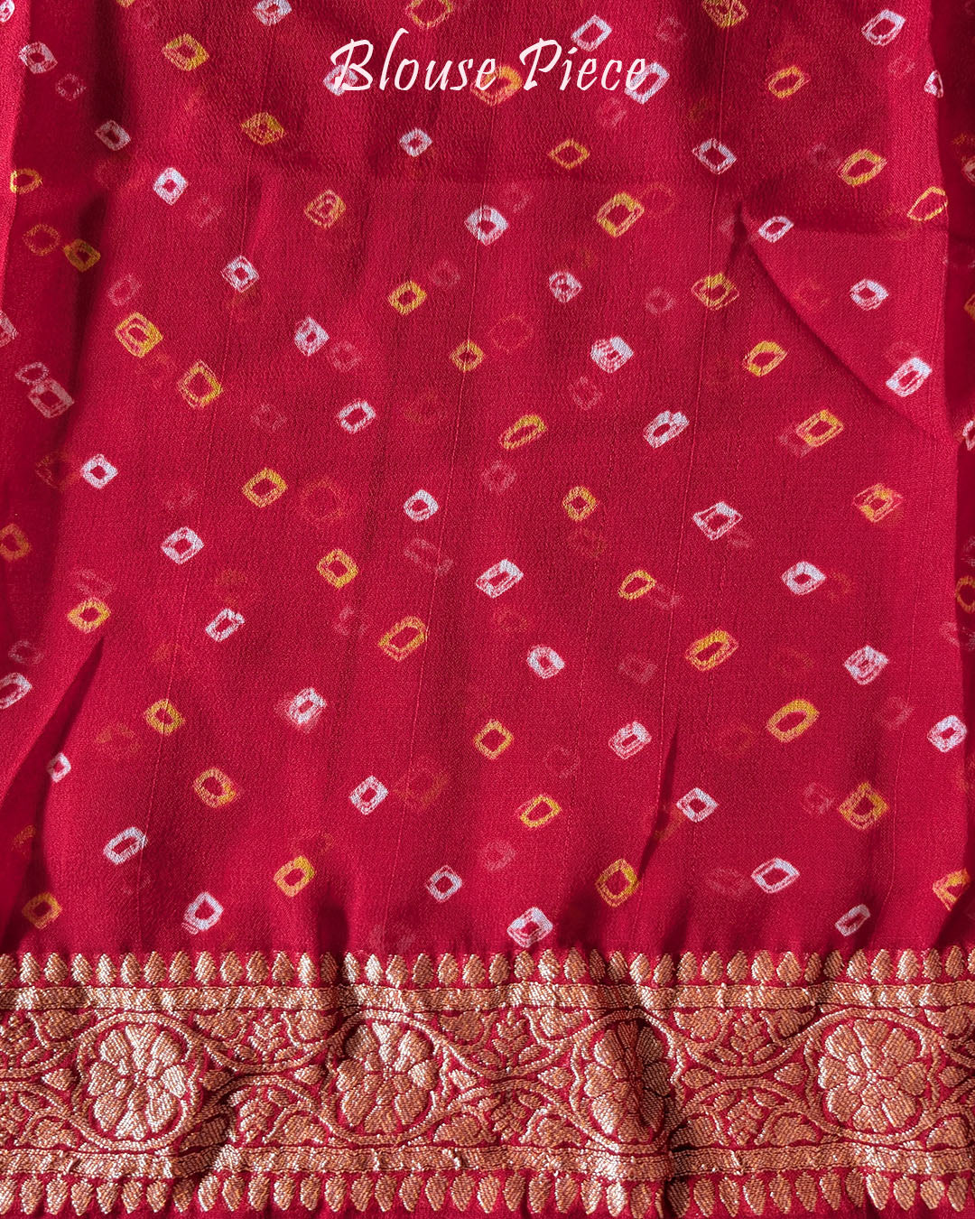 Matching blouse piece with coordinated Banarasi weaving and Bandhani design
