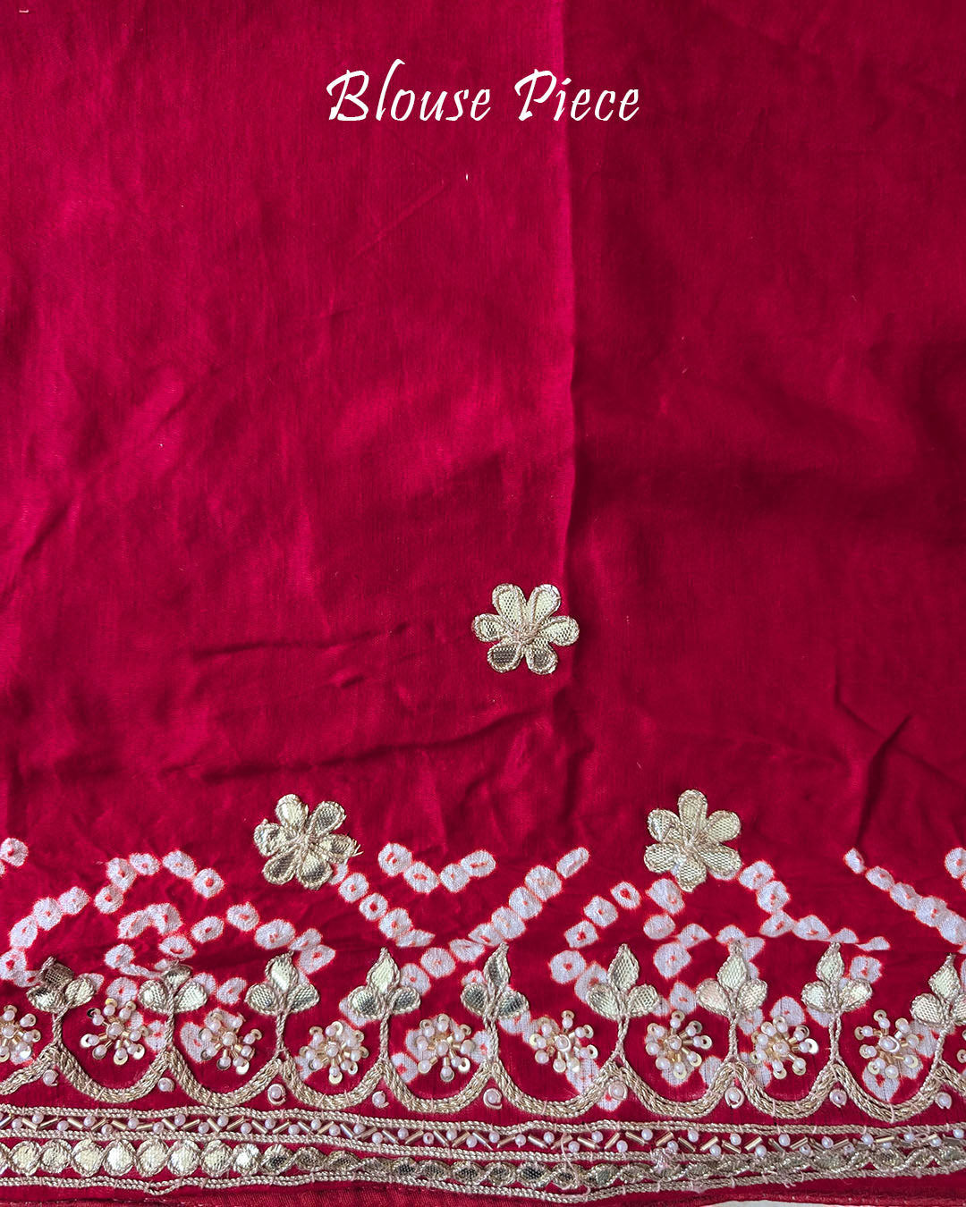 Blouse piece paired with the Bridal Red Gaji Silk Gharchola Saree, highlighting the coordinating bridal red colour and matching traditional embellishments.