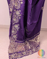 Dabka embroidery detail on purple silk saree