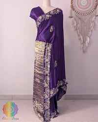 Purple Gaji silk dabka handwork saree pleats view