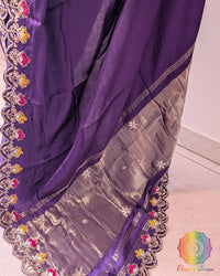 Brinjal gaji silk saree highlighting gota patti and resham handwork palla