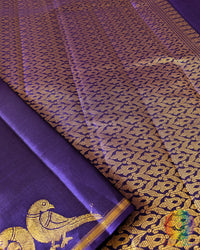 Pallu view of Brinjal Pure Kanjivaram Handloom Silk Saree with 2-Gram Zari