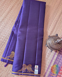Brinjal Pure Kanjivaram Handloom Silk Saree folded view with 2-Gram Zari
