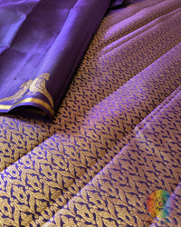 Close-up of zari detailing on the pallu of Brinjal Kanjivaram Silk Saree