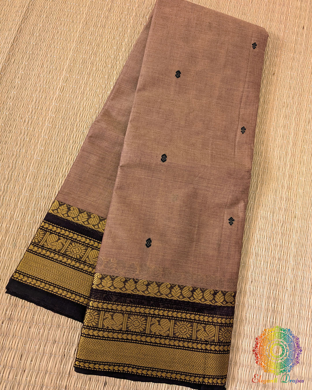 Brown Kanchi cotton saree folded view showing earthy tone and texture