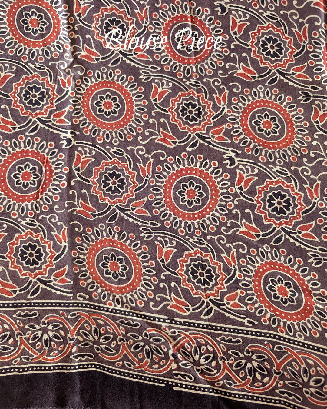 Brown modal silk Ajrakh saree blouse piece