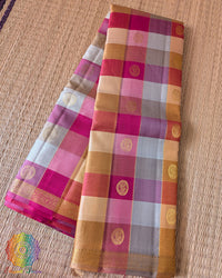Pink Taupe Checked Pure Kanjivaram Silk Saree with 1-Gram Gold Zari folded view