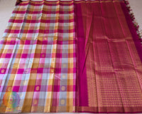 Pink Taupe Checked Pure Kanjivaram Silk Saree with 1-Gram Gold Zari showcasing elegant checks and luxurious silk texture