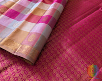 Pleats of the Pink Taupe Checked Pure Kanjivaram Silk Saree highlighting the elegant checked pattern and graceful silk drape