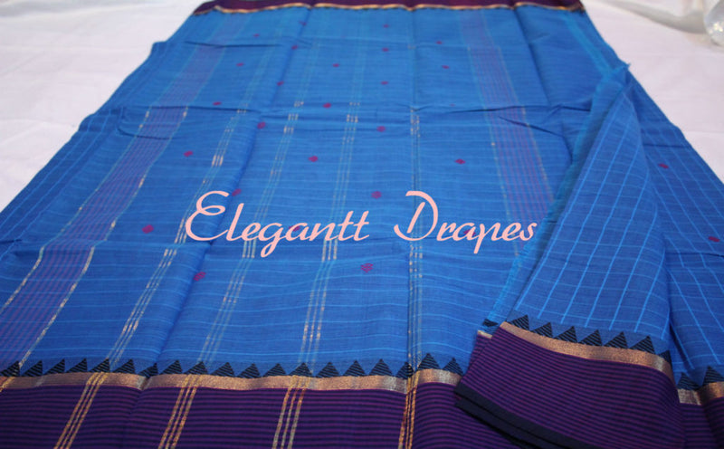 Blue Chettinad Handloom Cotton Saree | Elegantt Drapes