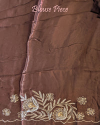Chocolate brown silk saree blouse piece