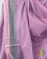Close up of lavender pink bengal cotton saree showing soft cotton weave