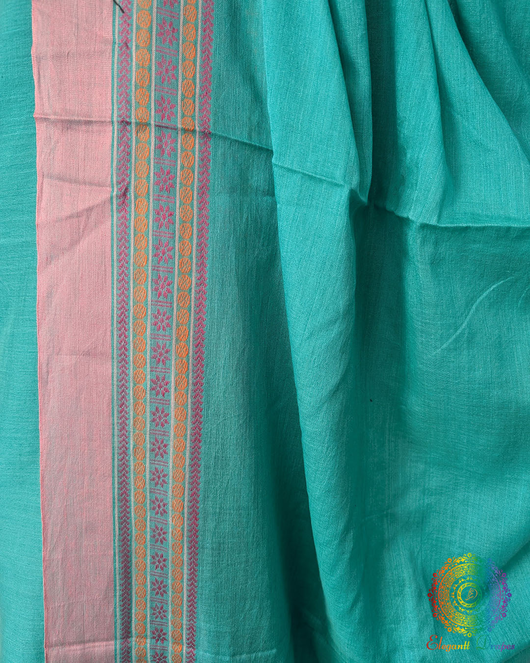 Sea green bengal cotton saree border detail