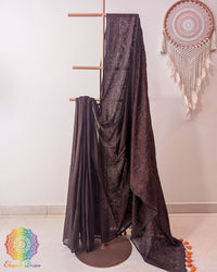 Coffee Brown Mul Cotton Saree with Chikankari Threadwork full view