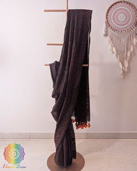 Coffee Brown Mul Cotton Saree with heavy Chikankari machine embroidery
