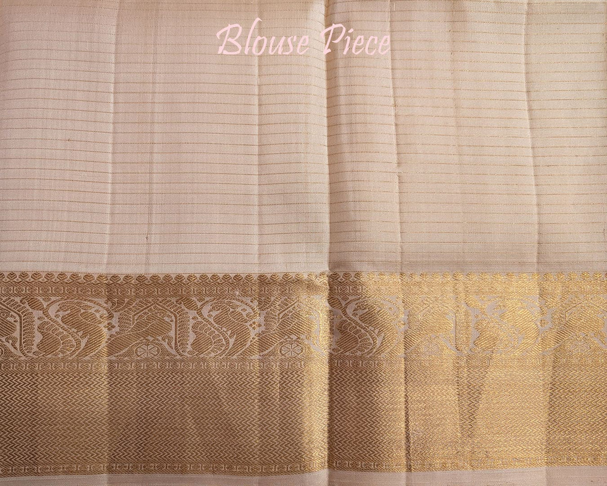 Cream Kanjivaram silk saree blouse piece with matching weave