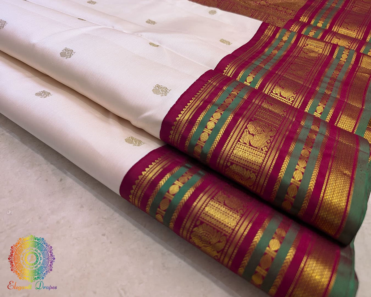 Off white Kanjivaram silk saree folded view
