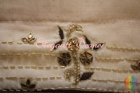 Light Yellow Color Spun Silk Kundan Handwork Saree – Handloom Saree Online India | Elegantt Drapes