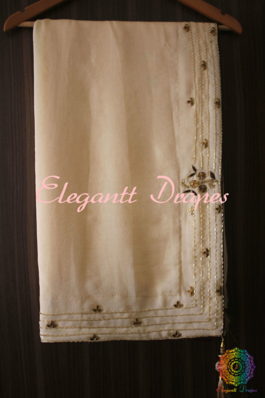 Light Yellow Color Spun Silk Kundan Handwork Saree – Handloom Saree Online India | Elegantt Drapes