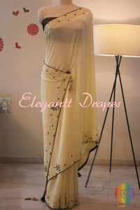 Light Yellow Color Spun Silk Kundan Handwork Saree – Handloom Saree Online India | Elegantt Drapes