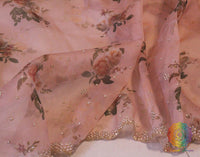 Blush Pink Floral Printed Pure Organza Handwork Saree – Handloom Saree Online India | Elegantt Drapes