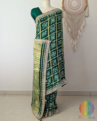 Deep Green Gaji Silk Gharchola Saree with Gota Patti Handwork front drape