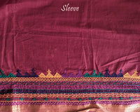 Close-up of Lambani embroidered sleeve on Deep Red Mangalgiri Cotton Blouse Piece