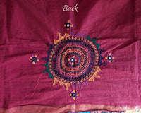 Deep Red Mangalgiri Cotton Lambani Embroidered Blouse Piece back with intricate hand embroidery