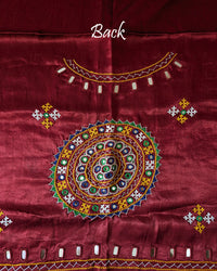 Back embroidery detail on deep red Mashru silk blouse fabric