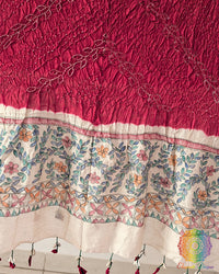 Close-up of the hand-painted Madhubani artwork on the Deep Red Muga Silk Dupatta