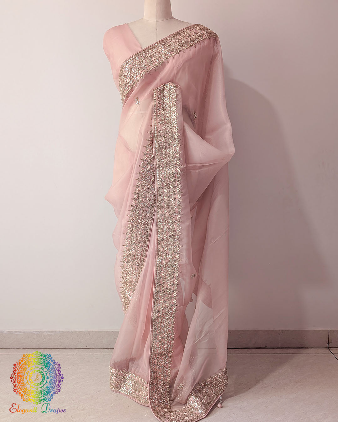 Blush Pink Tissue Organza Gota Patti Saree