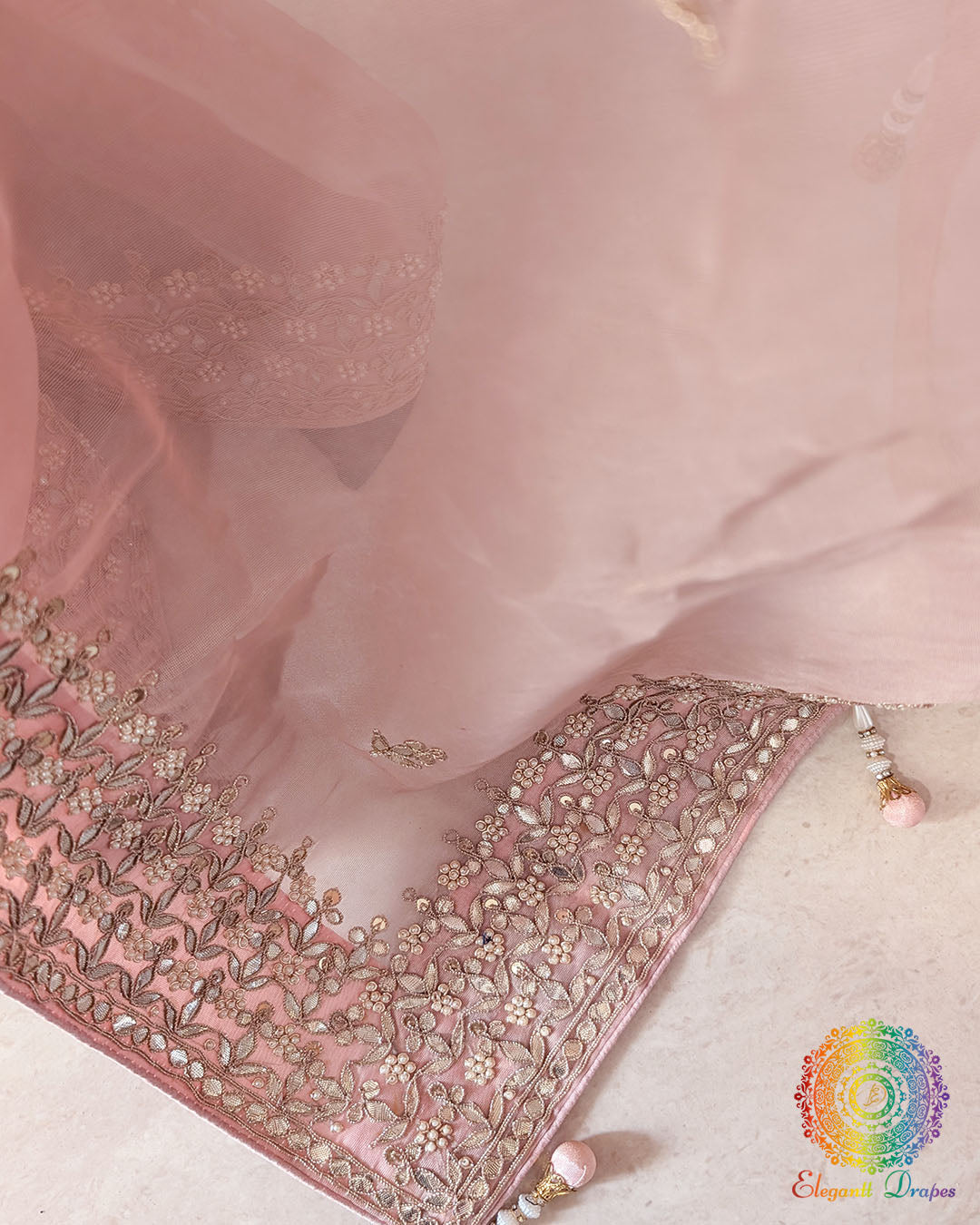 Blush Pink Tissue Organza Gota Patti Saree