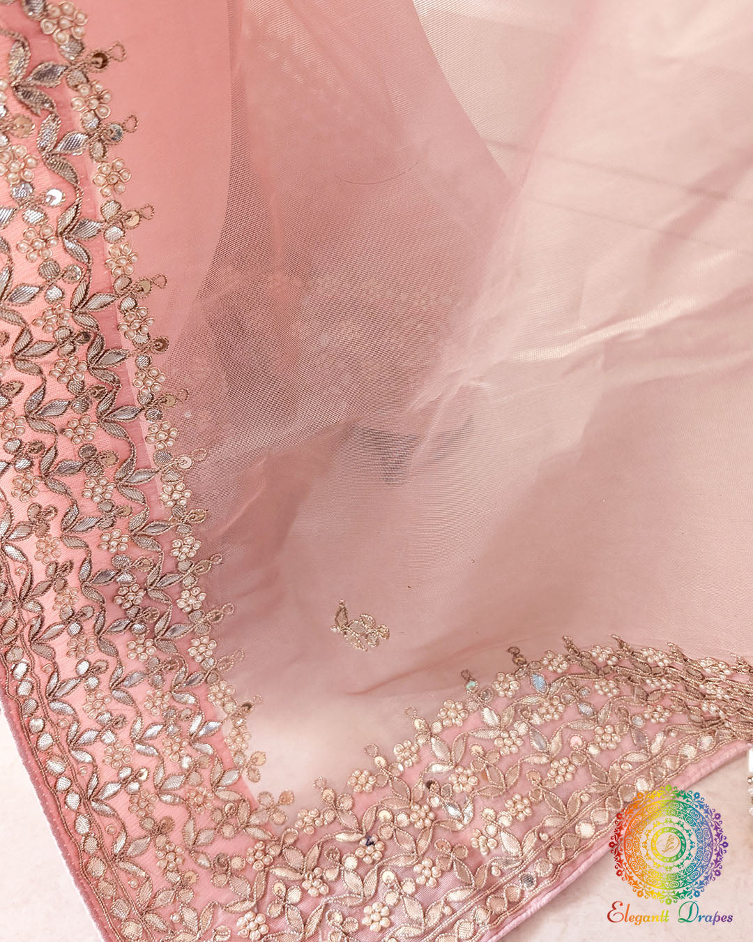 Blush Pink Tissue Organza Gota Patti Saree