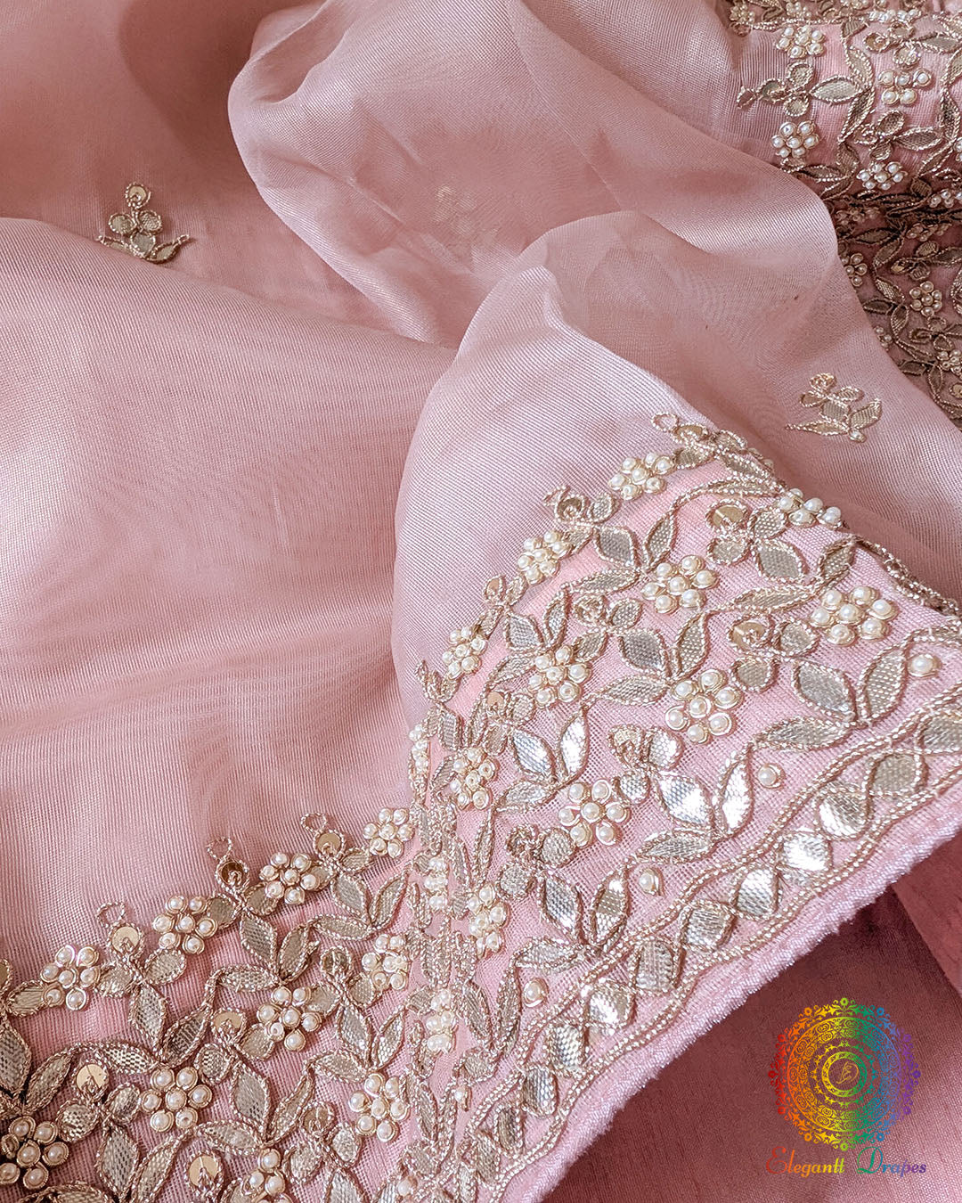 Blush Pink Tissue Organza Gota Patti Saree