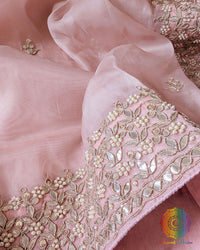 Blush Pink Tissue Organza Gota Patti Saree
