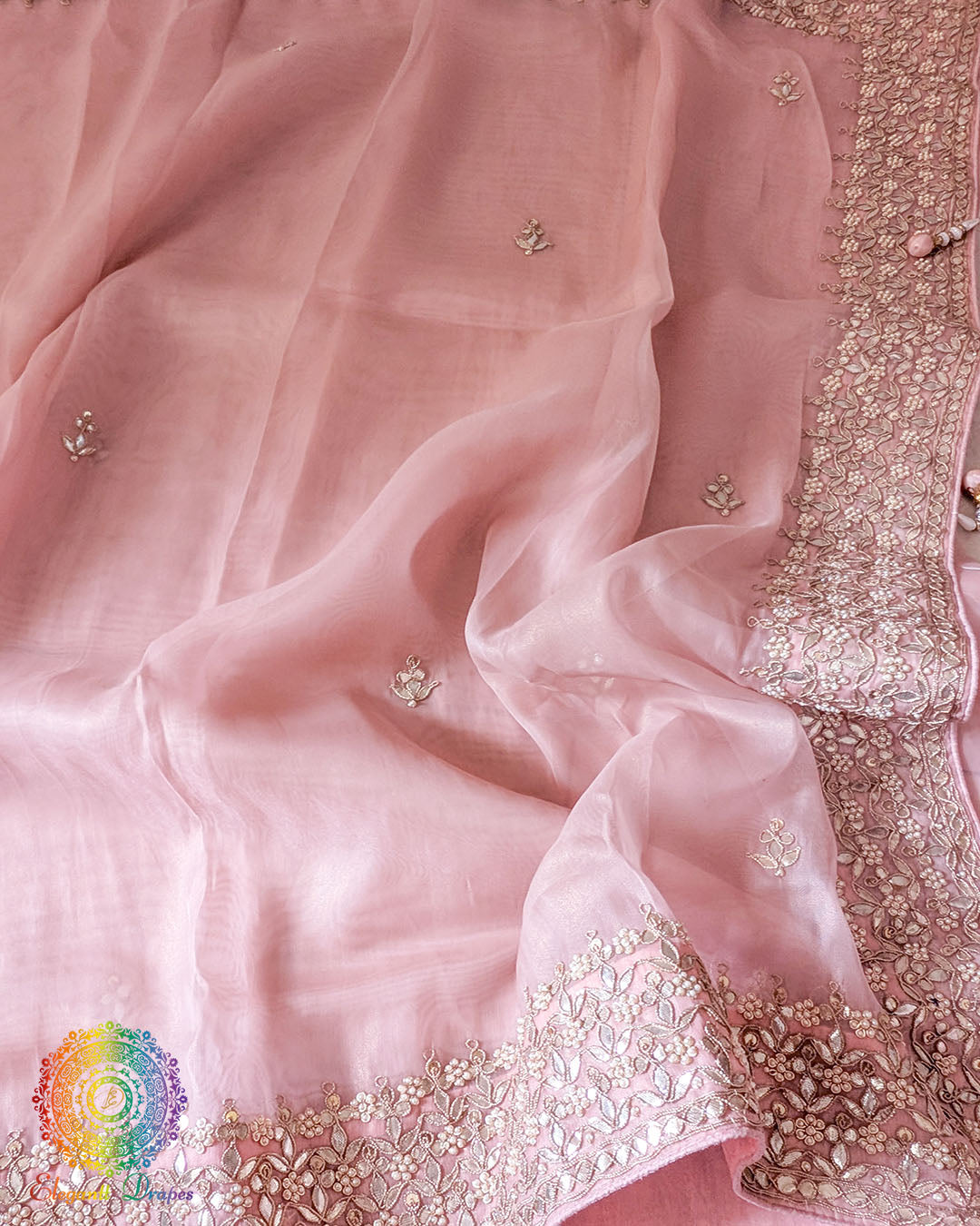 Blush Pink Tissue Organza Gota Patti Saree