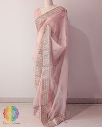Blush Pink Tissue Organza Gota Patti Saree