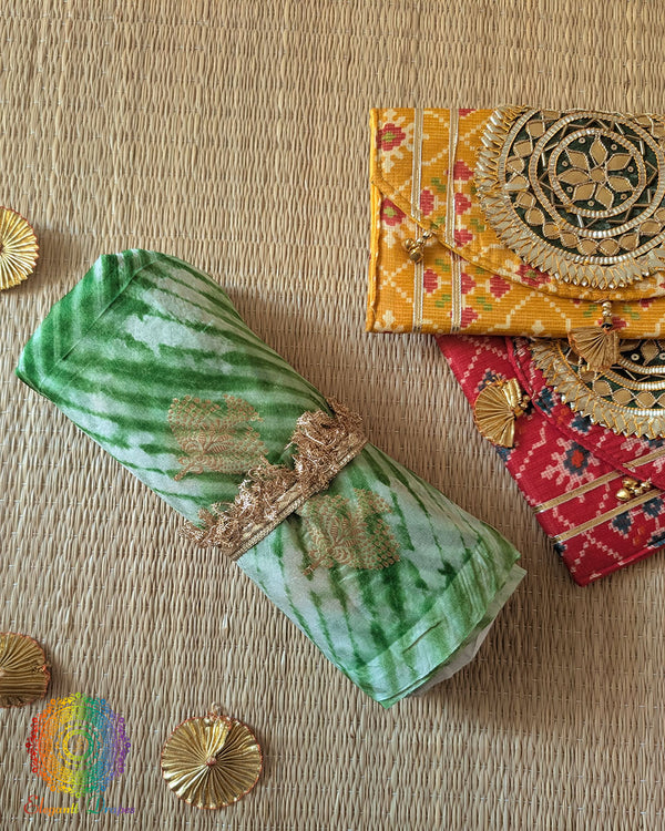 Green Banarasi Kora Silk Dupatta with Arashi Shibori pattern