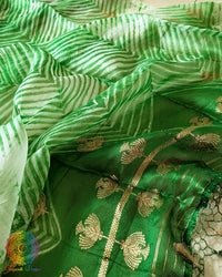 Close-up of Banarasi Handloom weave on Green Kora Silk Dupatta