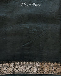 Green Banarasi Handloom Kora Silk Shibori Saree