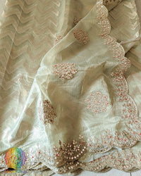 Green Banarasi Tissue Silk Gota Patti Handwork Saree